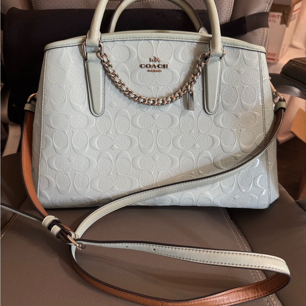 Coach Light Blue Purse with Crossbody Strap
